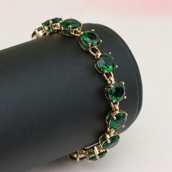 "Elegant Green Crystal Rose Gold Bracelet with Prong Setting, XPBL0807 - Picture 9 of 12